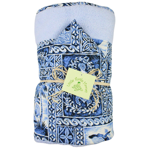 Hawaiian Baby Hooded Bath Towel: Ocean Blue Tapa