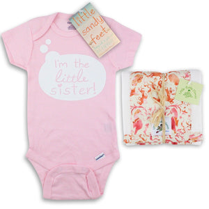 2-Piece Gift Set: Little Sister Onesie + Seashore Pink Burp Cloth