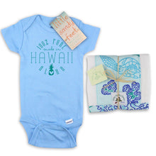 Load image into Gallery viewer, 2-Piece Gift Set: Made in Hawaii Onesie + Coral Reef Aqua Burp Cloth