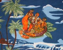 Load image into Gallery viewer, Vintage Fabric By the Yard, Hawaiian Print: Kamehameha Ali&#39;i Nui Blue Hawaiian