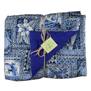 Hawaiian Print Baby Comforter: Ocean Blue Tapa
