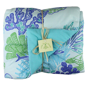 Hawaiian Print Baby Comforter: Coral Reef Aqua