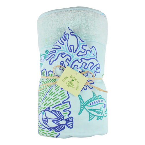 Hawaiian Baby Hooded Bath Towel: Coral Reef Aqua