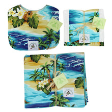 Load image into Gallery viewer, 3-Piece Gift Set: Bib + Burp Cloth + Baby Blanket: Ocean Mele Aqua