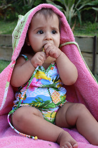 Hawaiian Baby Hooded Bath Towel: Ocean Blue Tapa