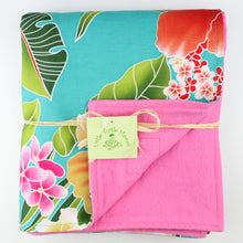 Load image into Gallery viewer, 3-Piece Gift Set: Bib + Burp Cloth + Baby Blanket: Kauwela Teal