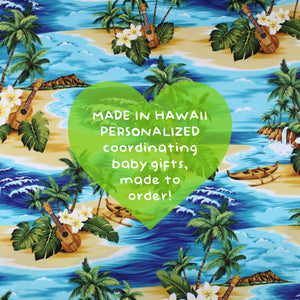 Personalized, Made to Order, Coordinating Hawaiian Baby Gifts: Ocean Mele Aqua