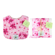 Load image into Gallery viewer, 2-Piece Gift Set: Bib + Burp Cloth: Melia Plumeria Pink
