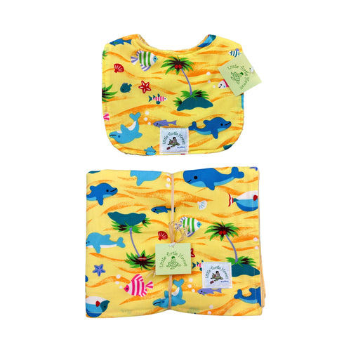 2-Piece Gift Set: Bib + Baby Blanket: Water Babies Yellow