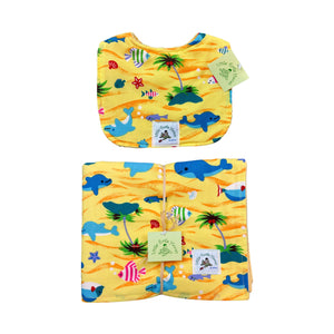 2-Piece Gift Set: Bib + Baby Blanket: Water Babies Yellow