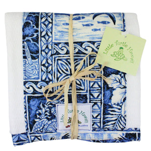 3-Piece Gift Set: Bib + Burp Cloth + Hooded Towel: Ocean Blue Tapa
