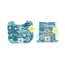 Load image into Gallery viewer, Kaiʻolu Teal Hawaiian print baby bib and matching burp cloth