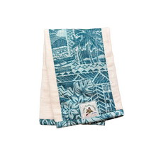 Load image into Gallery viewer, Kaiʻolu Teal Hawaiian print burp cloth with Little Turtle Hawaii label