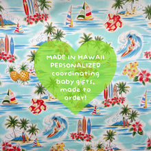 Load image into Gallery viewer, Blue Hawaii Teal Hawaiian print baby gifts personalized with a baby's name
