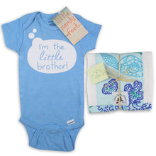 Load image into Gallery viewer, 2-Piece Gift Set: Little Brother Onesie + Coral Reef Aqua Burp Cloth