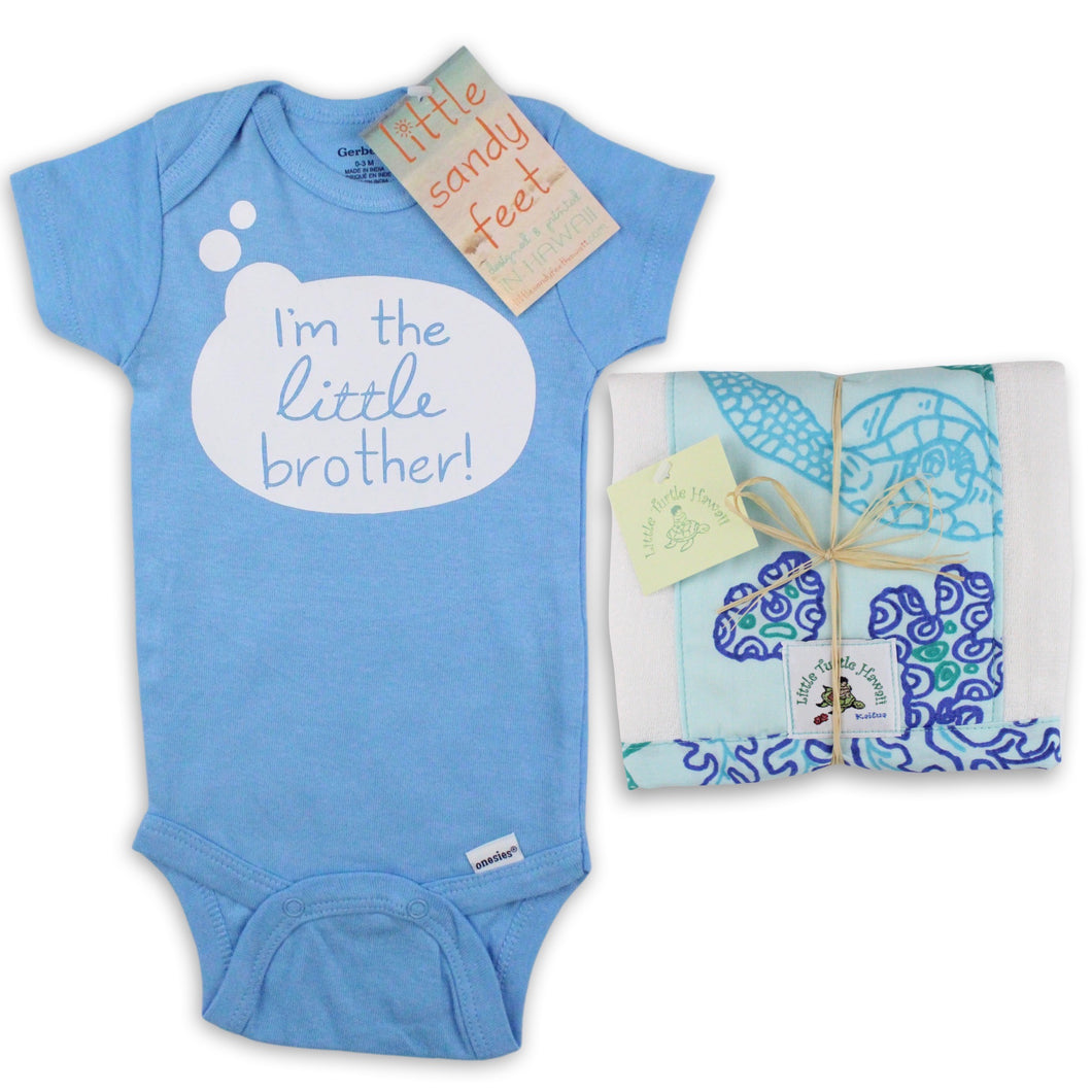 2-Piece Gift Set: Little Brother Onesie + Coral Reef Aqua Burp Cloth