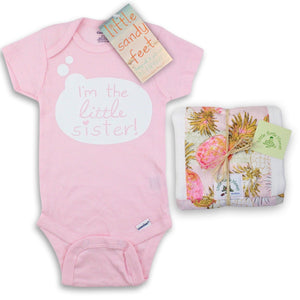 2-Piece Gift Set: Little Sister Onesie + Pineapple Pink Burp Cloth