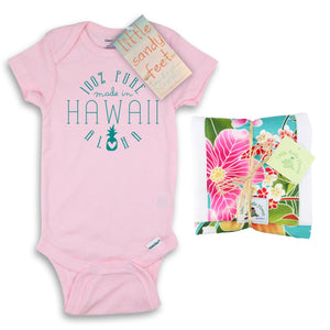 2 Piece Gift Set: Made in Hawaii Onesie + Kauwela Teal Burp Cloth
