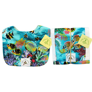 2-Piece Gift Set: Bib + Burp Cloth: Ocean Dreams Turquoise