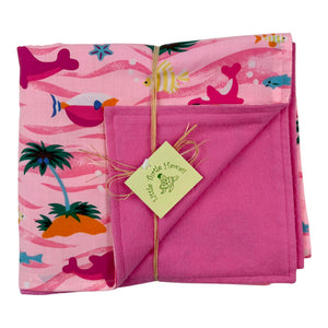 2-Piece Gift Set: Baby Blanket + Bib: Water Babies Pink