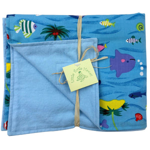 2-Piece Gift Set: Baby Blanket + Bib: Water Babies Blue