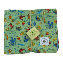 Load image into Gallery viewer, 4-Piece Gift Set: Bib + Burp Cloth + Baby Blanket + Hooded Towel: Fish Tales Green