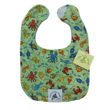 Load image into Gallery viewer, 4-Piece Gift Set: Bib + Burp Cloth + Baby Blanket + Hooded Towel: Fish Tales Green