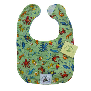 4-Piece Gift Set: Bib + Burp Cloth + Baby Blanket + Hooded Towel: Fish Tales Green
