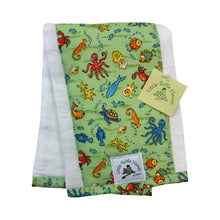 Load image into Gallery viewer, 4-Piece Gift Set: Bib + Burp Cloth + Baby Blanket + Hooded Towel: Fish Tales Green