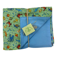 Load image into Gallery viewer, 4-Piece Gift Set: Bib + Burp Cloth + Baby Blanket + Hooded Towel: Fish Tales Green