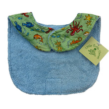 Load image into Gallery viewer, 4-Piece Gift Set: Bib + Burp Cloth + Baby Blanket + Hooded Towel: Fish Tales Green