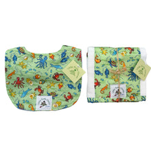 Load image into Gallery viewer, 4-Piece Gift Set: Bib + Burp Cloth + Baby Blanket + Hooded Towel: Fish Tales Green