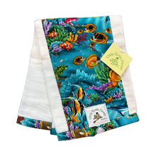 Load image into Gallery viewer, 3-Piece Gift Set: Bib + Burp Cloth + Baby Blanket: Ocean Reef Dreams Aqua