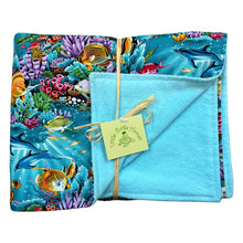 Load image into Gallery viewer, 3-Piece Gift Set: Bib + Burp Cloth + Baby Blanket: Ocean Reef Dreams Aqua