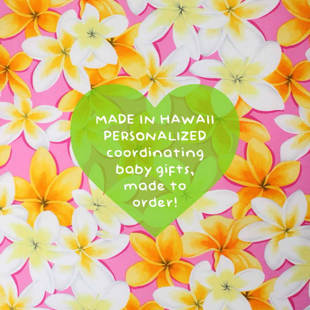 Personalized, Made to Order, Coordinating Hawaiian Baby Gifts: Lei Aloha Pink and Yellow