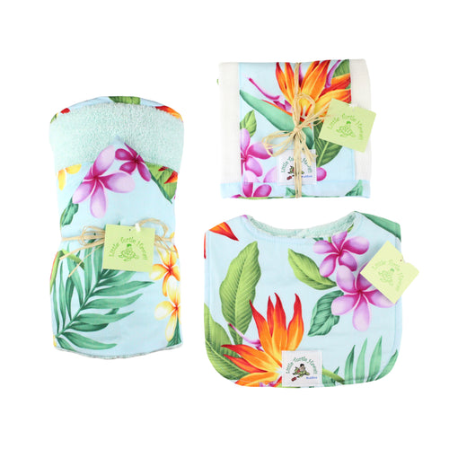 3-Piece Gift Set: Bib + Burp Cloth + Hooded Towel: Ka Ua Aloha Sky