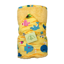 Load image into Gallery viewer, 3-Piece Gift Set: Bib + Burp Cloth + Hooded Towel: Water Babies Yellow
