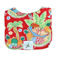 Load image into Gallery viewer, 3-Piece Gift Set: Bib + Burp Cloth + Hooded Towel: Luau Lulu Red &amp; Yellow