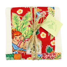 Load image into Gallery viewer, 3-Piece Gift Set: Bib + Burp Cloth + Hooded Towel: Luau Lulu Red &amp; Yellow