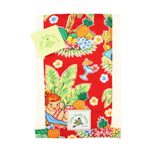 Load image into Gallery viewer, 3-Piece Gift Set: Bib + Burp Cloth + Hooded Towel: Luau Lulu Red &amp; Yellow
