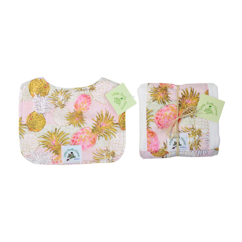2-Piece Gift Set: Bib + Burp Cloth: Pineapple Pink