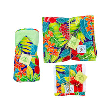 Load image into Gallery viewer, 3-Piece Gift Set: Burp Cloth + Baby Blanket + Hooded Towel: Ho&#39;omaluhia Lime Green
