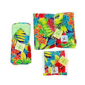 3-Piece Gift Set: Burp Cloth + Baby Blanket + Hooded Towel: Ho'omaluhia Lime Green