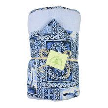 Load image into Gallery viewer, 3-Piece Gift Set: Bib + Burp Cloth + Hooded Towel: Ocean Blue Tapa
