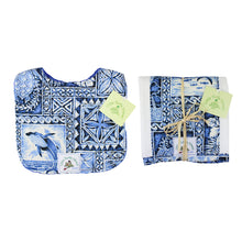 Load image into Gallery viewer, 2-Piece Gift Set: Bib + Burp Cloth: Ocean Blue Tapa