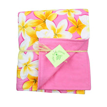 Load image into Gallery viewer, 4-Piece Gift Set: Bib + Burp Cloth + Baby Blanket + Hooded Towel: Lei Aloha Pink and Yellow