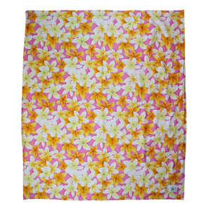 4-Piece Gift Set: Bib + Burp Cloth + Baby Blanket + Hooded Towel: Lei Aloha Pink and Yellow