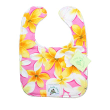 Load image into Gallery viewer, 4-Piece Gift Set: Bib + Burp Cloth + Baby Blanket + Hooded Towel: Lei Aloha Pink and Yellow