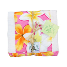 Load image into Gallery viewer, 4-Piece Gift Set: Bib + Burp Cloth + Baby Blanket + Hooded Towel: Lei Aloha Pink and Yellow