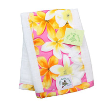 Load image into Gallery viewer, 4-Piece Gift Set: Bib + Burp Cloth + Baby Blanket + Hooded Towel: Lei Aloha Pink and Yellow